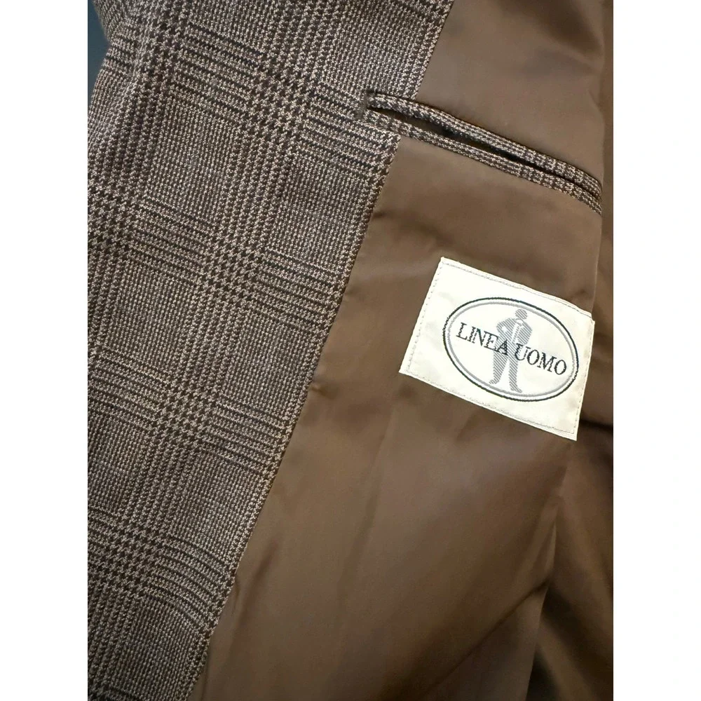 Linea Uomo Glen Check Sport Coat Mens 42R Brown Wool Three-Button‎ Blazer Jacket